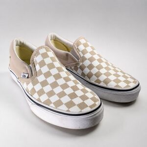 Vans Classic Slip-On Color Theory Checkerboard Creme Brule Women 8 Men 6.5